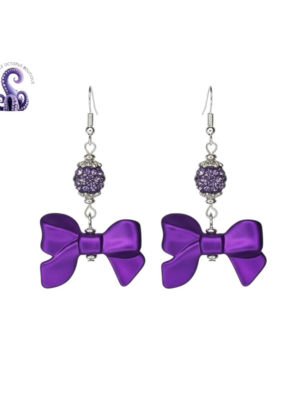 Elegant Purple Bow and Sparkling Rhinestone Earrings